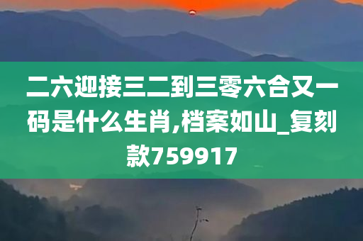 二六迎接三二到三零六合又一码是什么生肖,档案如山_复刻款759917